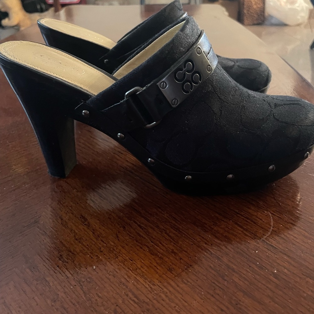Coach 3 inch black clogs. Worn once indoors.